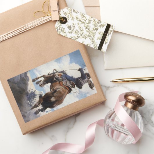 Westerne cowboys, Bucking by NC Wyeth Rechthoekige Sticker (Geschenken)