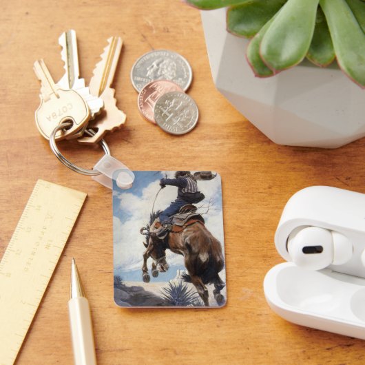  Westerne cowboys, Bucking by NC Wyeth Sleutelhanger (Bureau)