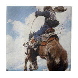 Westerne cowboys, Bucking by NC Wyeth Tegeltje