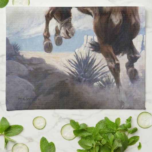  Westerne cowboys, Bucking by NC Wyeth Theedoek (Gevouwen)