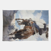 Westerne cowboys, Bucking by NC Wyeth Theedoek (Horizontaal)