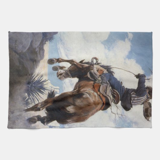  Westerne cowboys, Bucking by NC Wyeth Theedoek (Horizontaal)