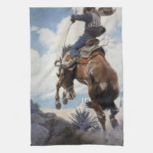  Westerne cowboys, Bucking by NC Wyeth Theedoek (Verticaal)