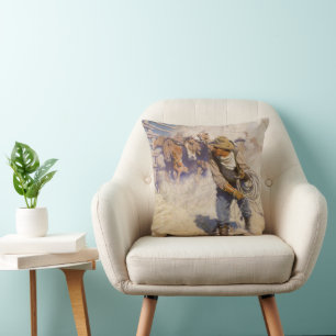  Westerne cowboys in de Corral door NC Wyeth Kussen