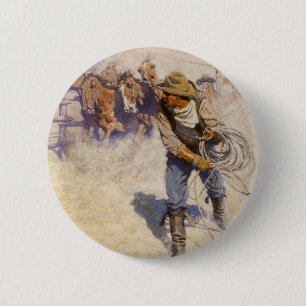  Westerne cowboys in de Corral door NC Wyeth Ronde Button 5,7 Cm