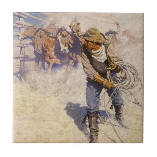  Westerne cowboys in de Corral door NC Wyeth Tegeltje (Voorkant)
