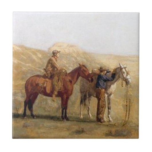 Westerne cowboys met paarden tegeltje (Voorkant)