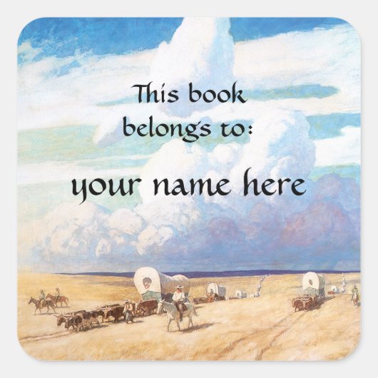 Westerne cowboys, NC Wyeth Bookplate Vierkante Sticker (Voorkant)