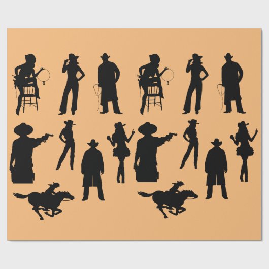 Westerne cowboys rodeo silhouettes cadeaupapier (Vlak)