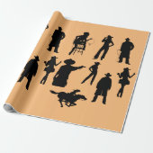 Westerne cowboys rodeo silhouettes cadeaupapier (Uitgerold)