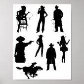 Westerne cowboys rodeo silhouettes poster (Voorkant)