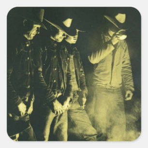 Westerne cowboys rond vuur Vierkante Sticker