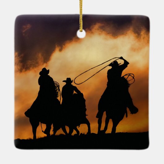 Westerne Cowboys Roping Keramisch Ornament (Achterkant)
