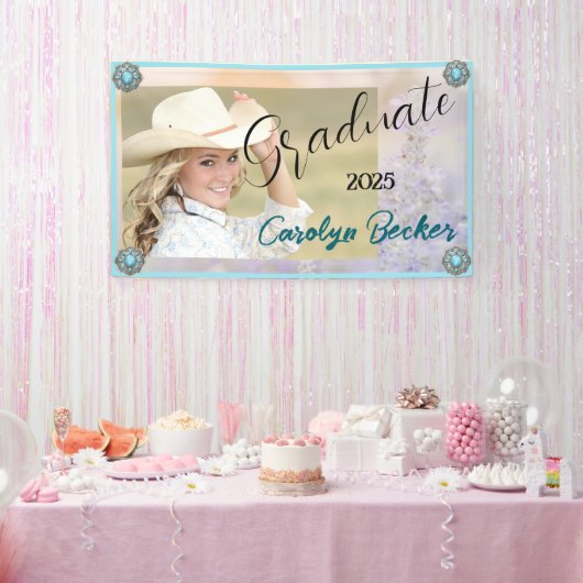 Westerne Cowgirl Afstuderen Photo Banner (Feest)