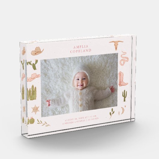 Westerne Cowgirl Baby Horizontale Foto Keepsake (Links)