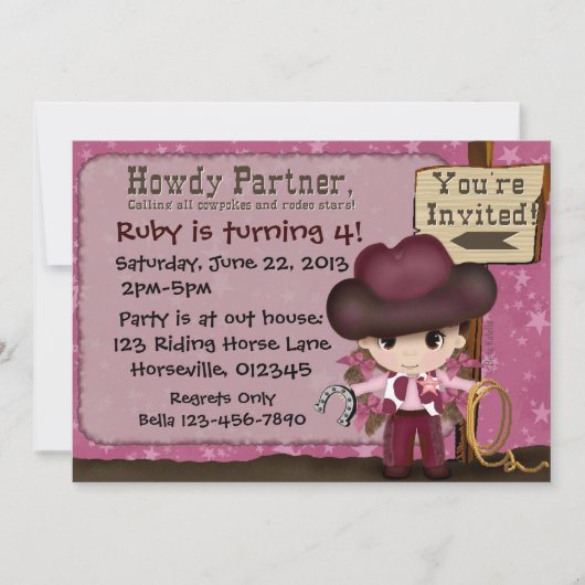 Westerne Cowgirl Birthday Invites Kaart (Voorkant)