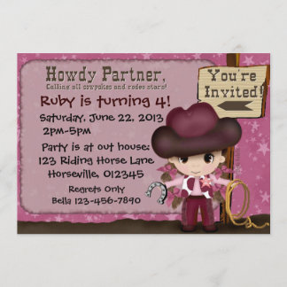 Westerne Cowgirl Birthday Invites Kaart