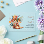 Westerne Cowgirl Bloemen Laarzen Trouwen Save the  Acryl Uitnodigingen (Insitu (Huwelijk))