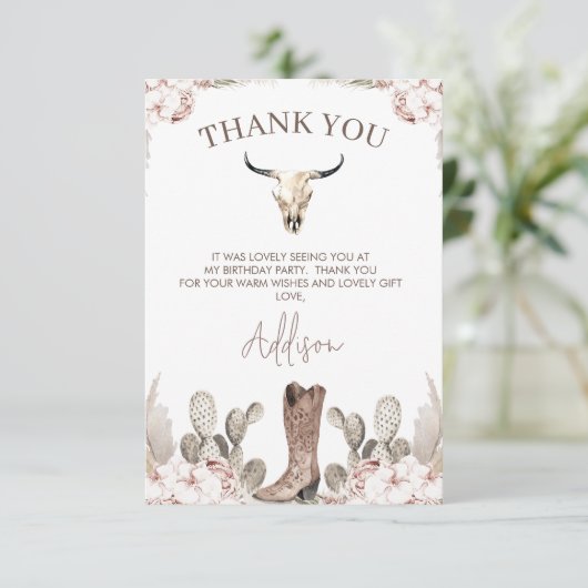 Westerne Cowgirl Boot Verjaardag Bedankt Card (Staand voorkant)