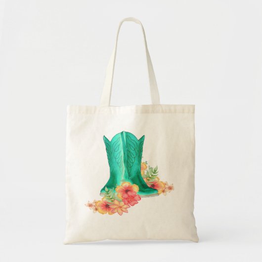 Westerne Cowgirl Boots en Flowers Canvas tas (Voorkant)