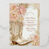 Westerne Cowgirl Boots Floral Baby shower Folie Uitnodiging (Voorkant)