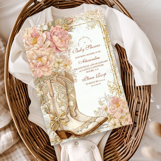 Westerne Cowgirl Boots Floral Baby shower Kaart