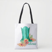 Westerne Cowgirl Boots / Flowers Canvas tas met NA (Voorkant)