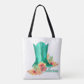 Westerne Cowgirl Boots / Flowers Canvas tas met NA (Achterkant)