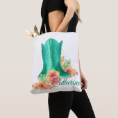 Westerne Cowgirl Boots / Flowers Canvas tas met NA (Dichtbij)