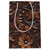 Westerne Cowgirl bruine bloemen Medium Cadeauzakje (Voorkant)