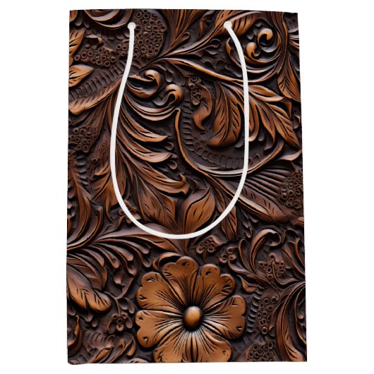 Westerne Cowgirl bruine bloemen Medium Cadeauzakje (Voorkant)