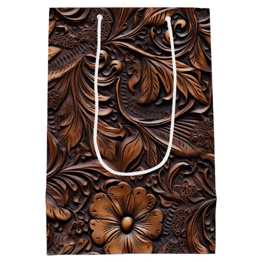 Westerne Cowgirl bruine bloemen Medium Cadeauzakje (Achterkant)