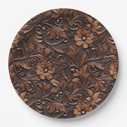 Westerne Cowgirl bruine bloemen Papieren Bordje (Voorkant)