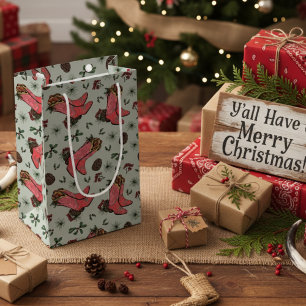 Westerne Cowgirl Christmas Pink en Groen Klein Cadeauzakje