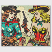 Westerne Cowgirl Comics Cadeaupapier (Vlak)
