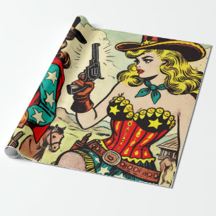  Westerne Cowgirl Comics Cadeaupapier