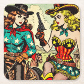 Westerne Cowgirl Comics Kartonnen Onderzetters (Voorkant)