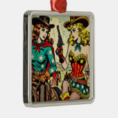 Westerne Cowgirl Comics Metalen Ornament (Rechts)