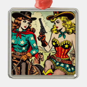 Westerne Cowgirl Comics Metalen Ornament