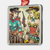 Westerne Cowgirl Comics Metalen Ornament (Links)