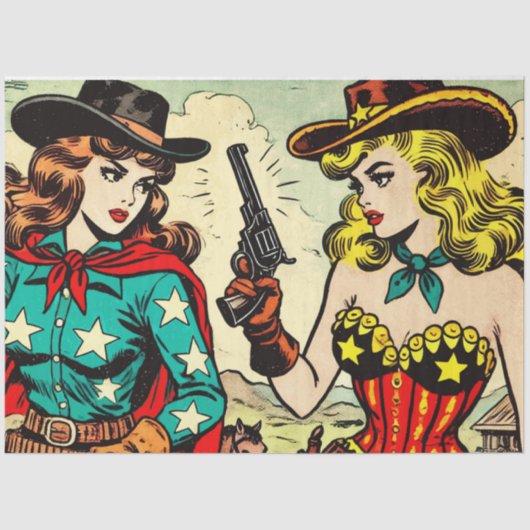 Westerne Cowgirl Comics Tissuepapier (Voorkant)