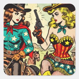 Westerne Cowgirl Comics Vierkante Sticker