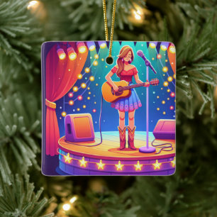 Westerne cowgirl country zangeres kerst keramisch ornament