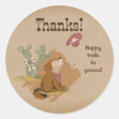 Westerne Cowgirl Coyote Happy Trails Bedankt Ronde Sticker (Voorkant)