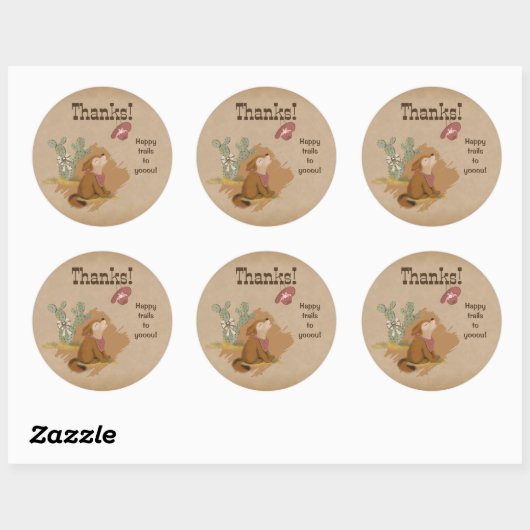 Westerne Cowgirl Coyote Happy Trails Bedankt Ronde Sticker (Vel)