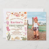 Westerne cowgirl eerste rodeo 1e verjaardag foto kaart (Voorkant)
