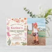 Westerne cowgirl eerste rodeo 1e verjaardag foto kaart (Staand voorkant)