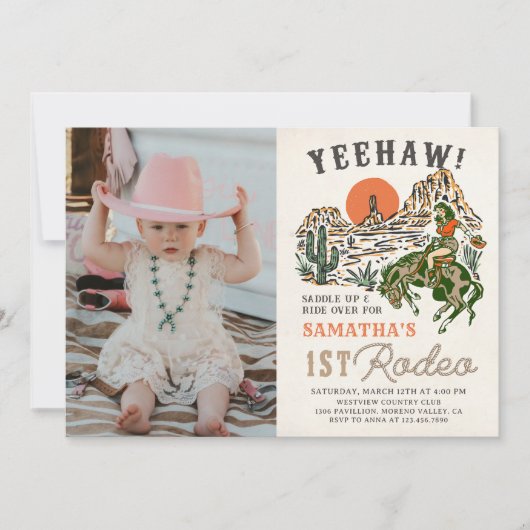 Westerne cowgirl eerste rodeo 1e verjaardag foto kaart (Voorkant)