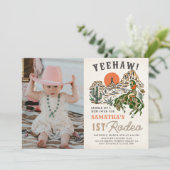 Westerne cowgirl eerste rodeo 1e verjaardag foto kaart (Staand voorkant)