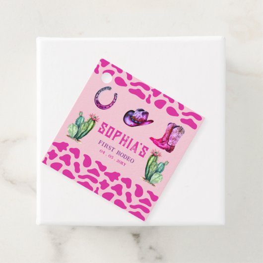 Westerne Cowgirl Eerste Rodeo Roze Meisjes Verjaar Bedankjes Labels (In situ)